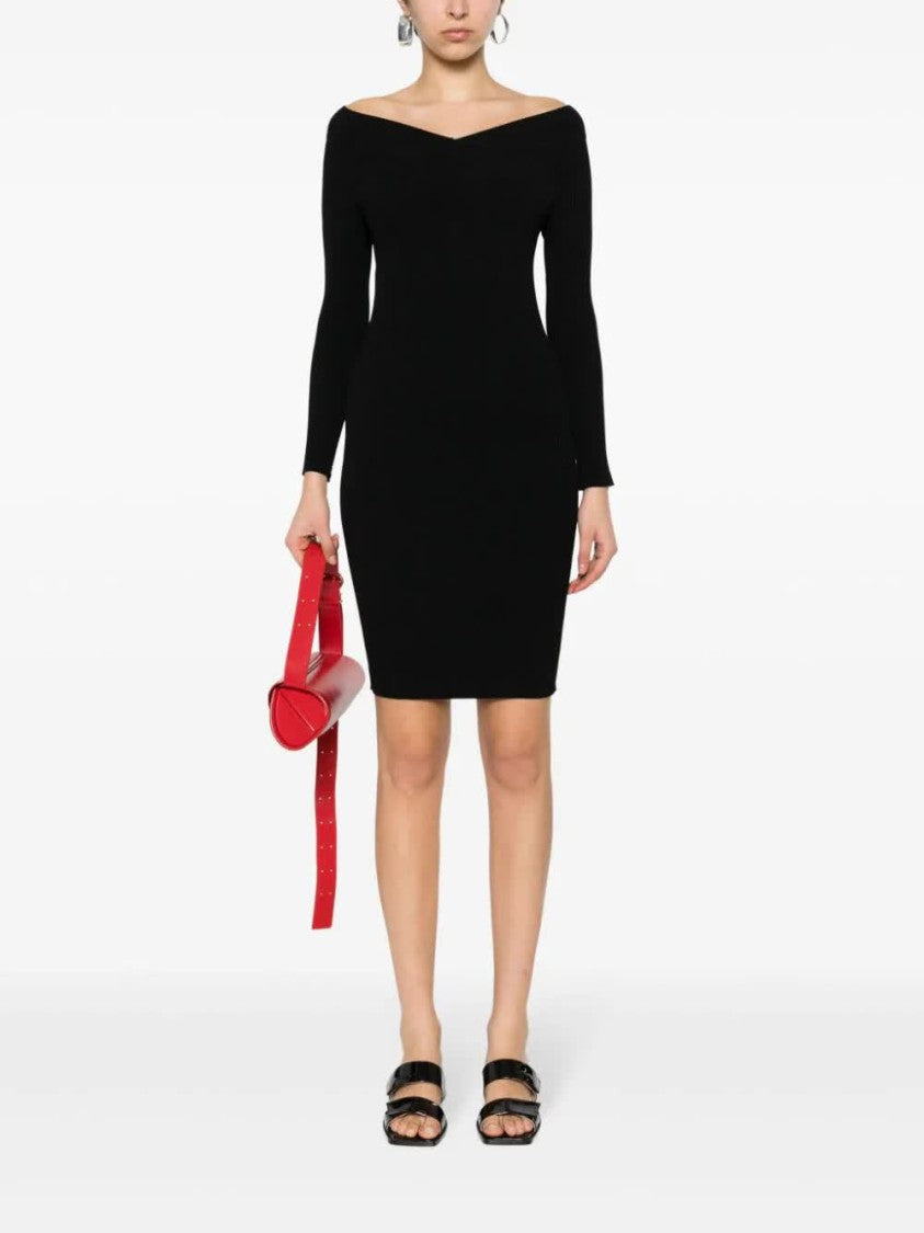 Alberta Ferretti Black Abito Fitted Ribbed Viscose Dress