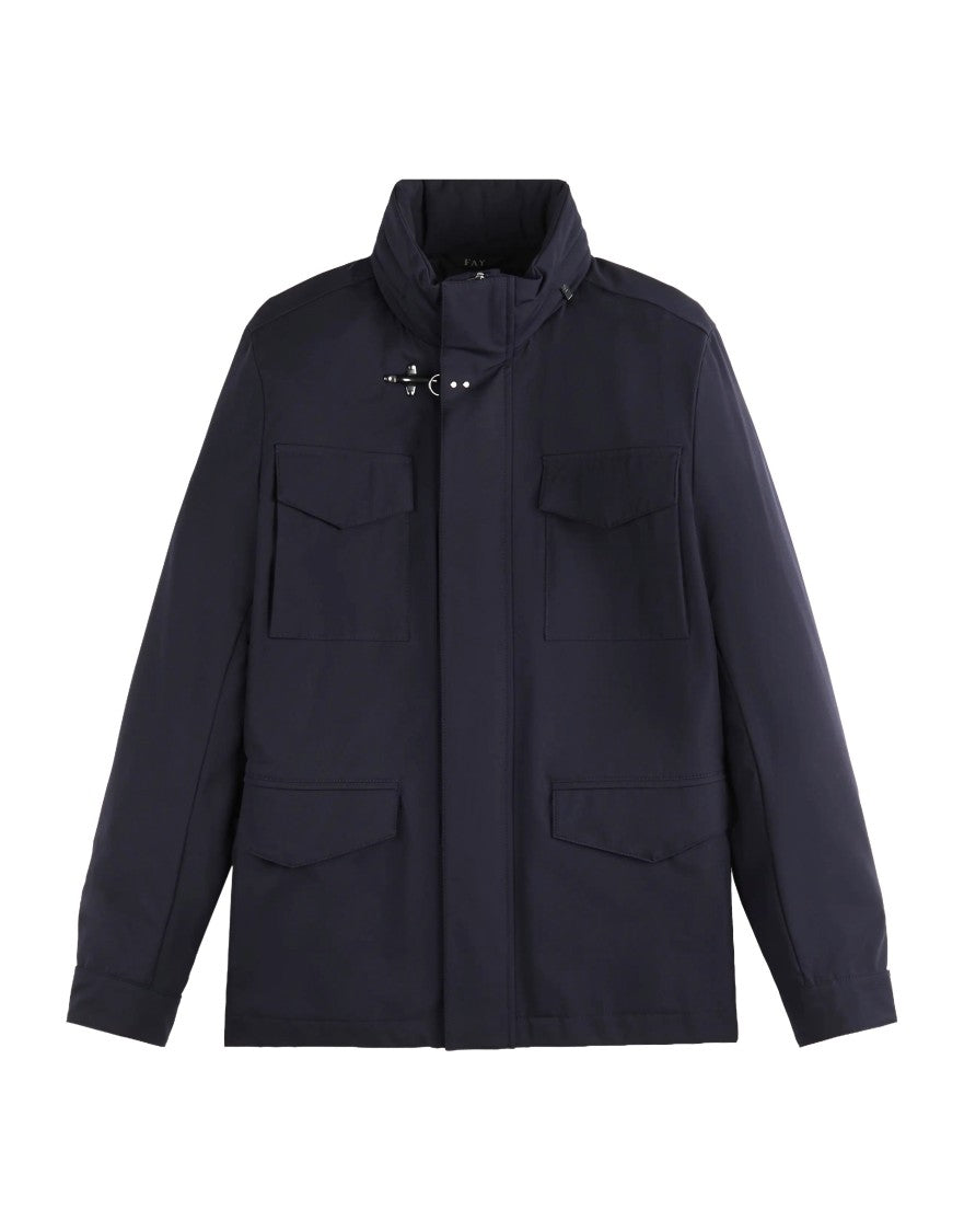 Fay Navy Blue Field Stretch Utility Jacket