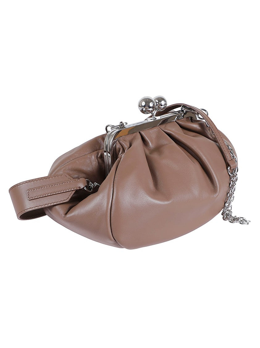 Max Mara Pleated Leather Handbag With Detachable Chain Strap
