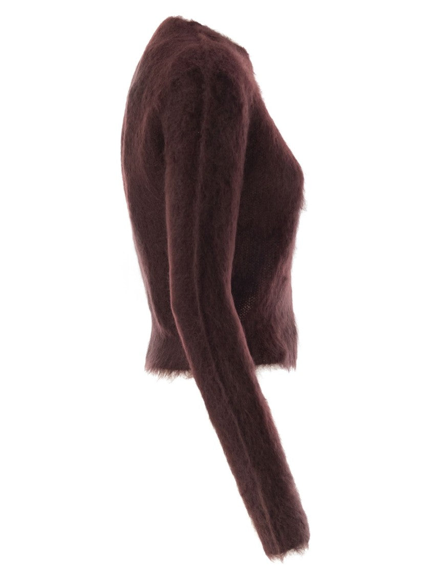 Max Mara Burgundy Mohair Knit Jumper With Brushed Finish