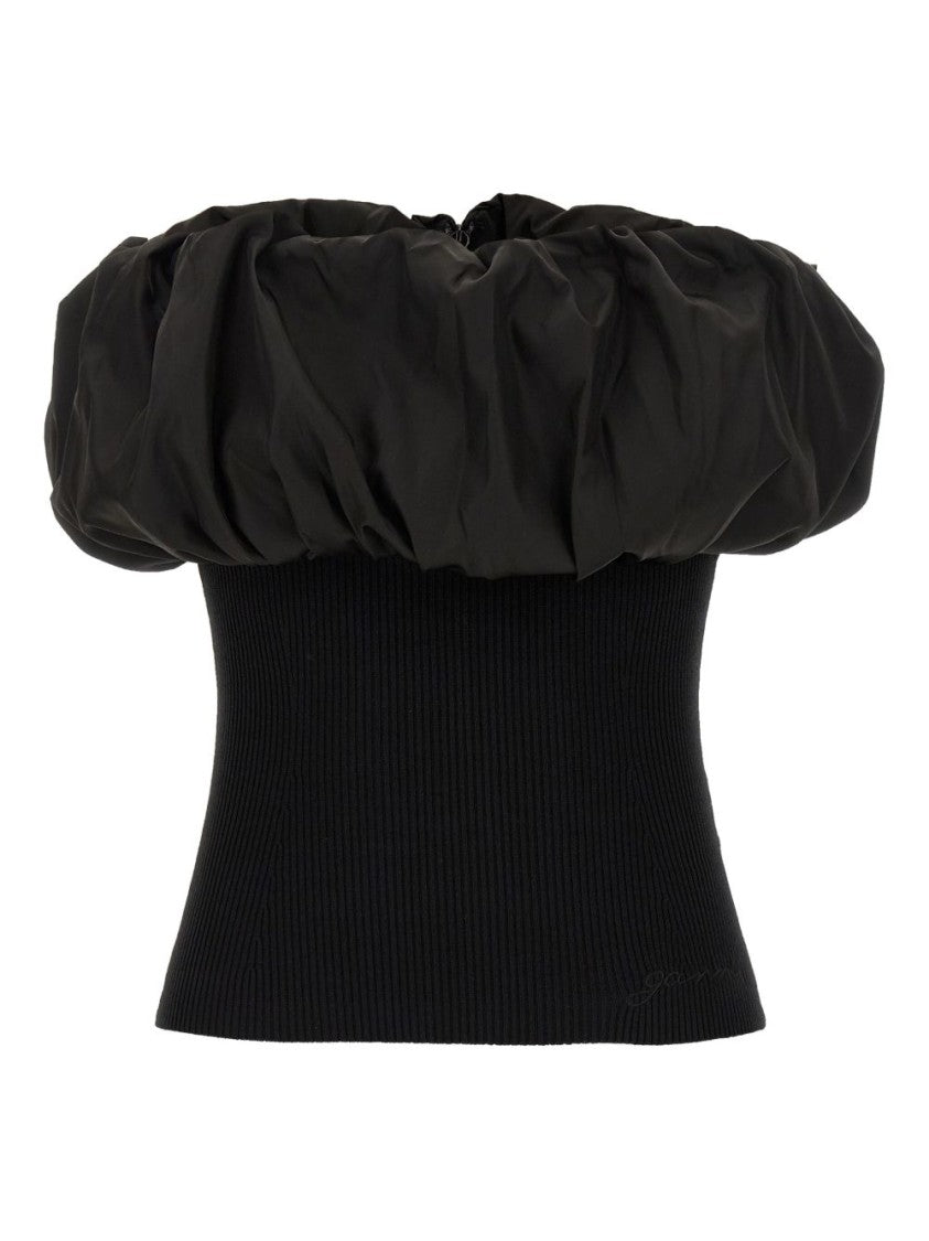 Ganni Voluminous Ruched Top With Fitted Ribbed Waist