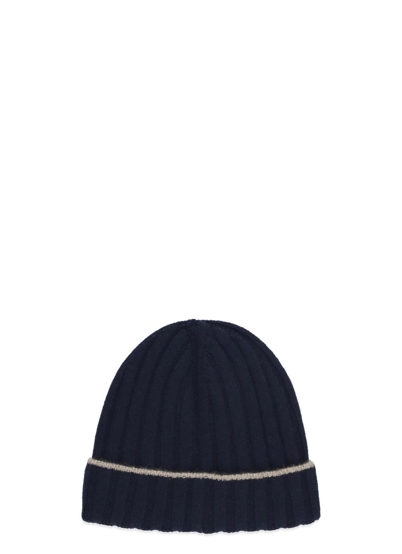 Brunello Cucinelli Ribbed Knit Cashmere Beanie With Contrasting Trim
