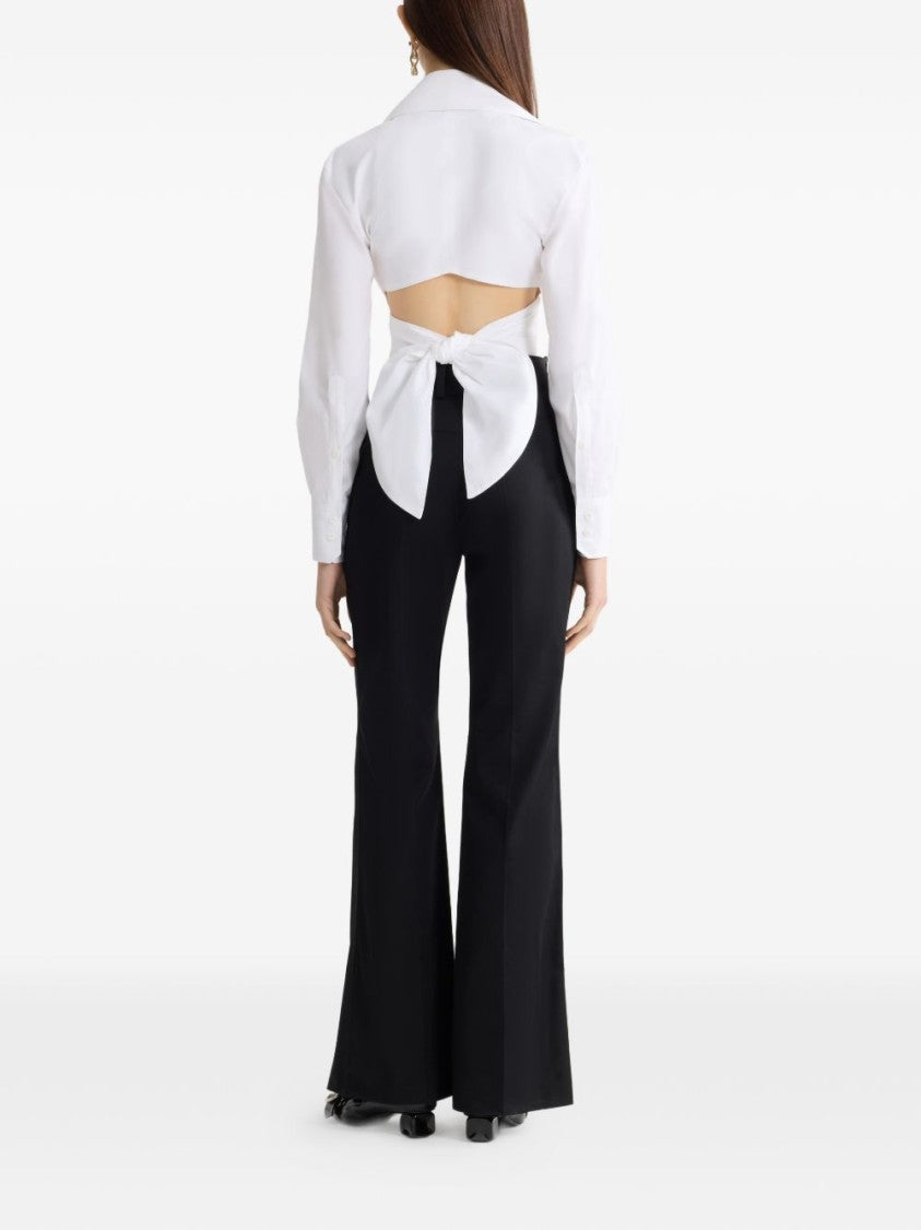 Patou White Collared Knotted Front Cut Top