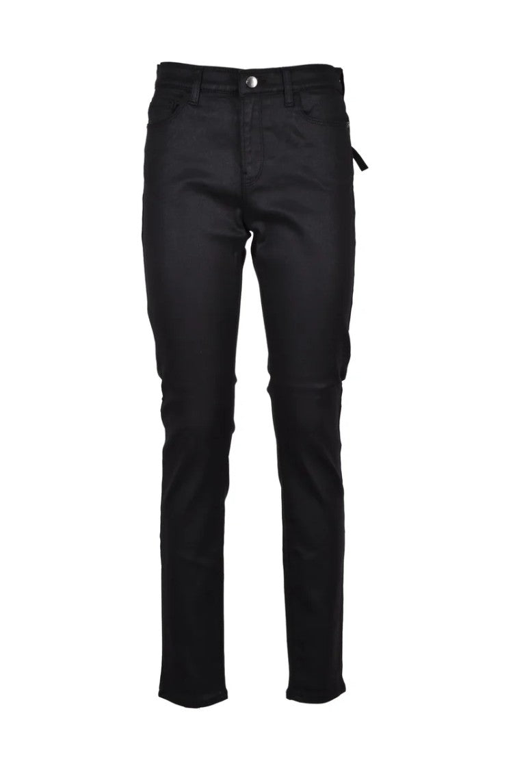 Emporio Armani Black Coated Cotton-Blend Skinny Pants