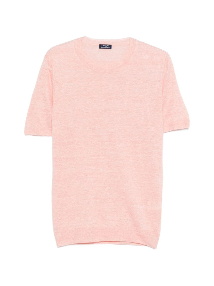 Barba Short-Sleeved Crew Neck Top In Light Pink