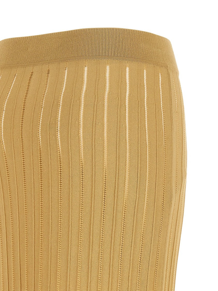 Balmain Fringed Midi Skirt In Stretch Knit Viscose
