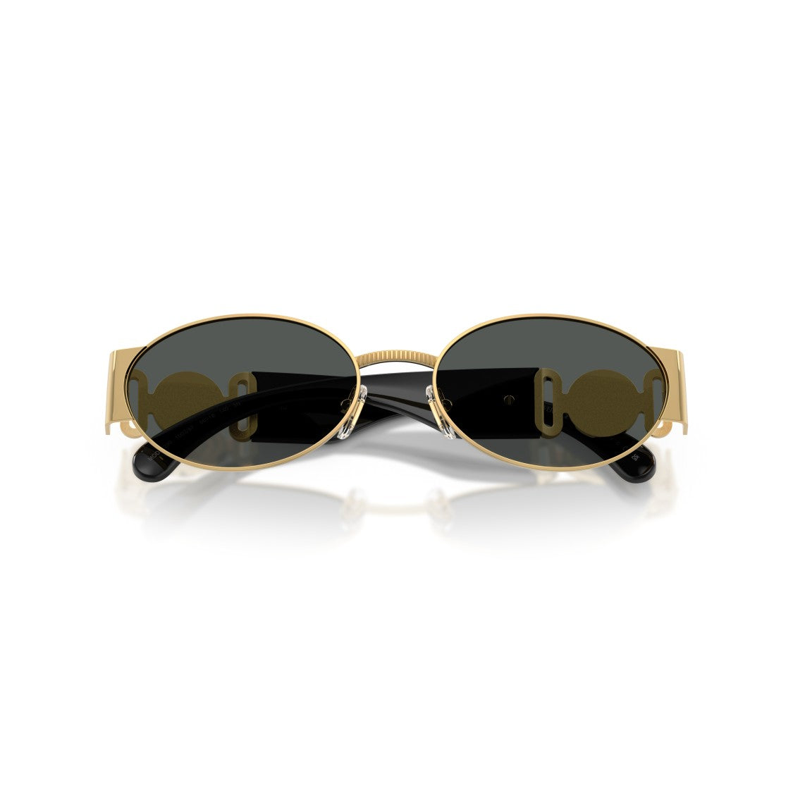 Versace Oval Frame Sunglasses With Gold-Tone Metal Rims And Glossy Black Arms