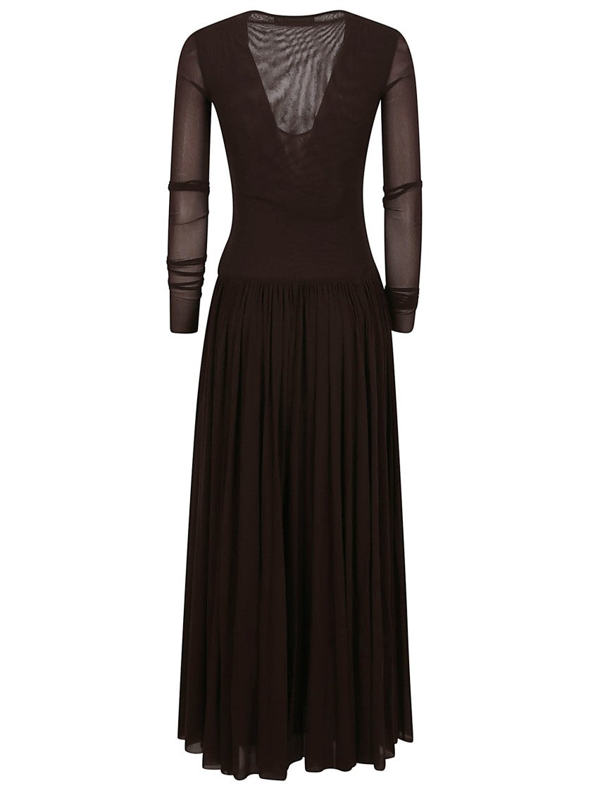 Philosophy Di Lorenzo Serafini Maxi Dress With Pleated Skirt And Sheer Sleeves