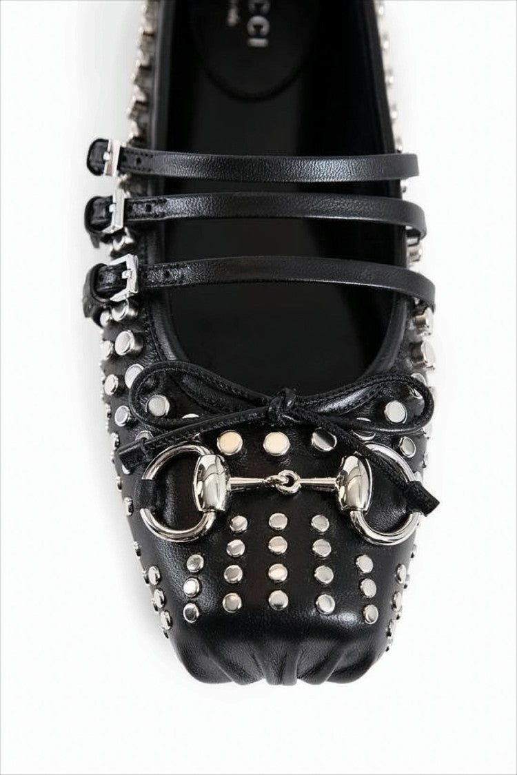 Gucci Studded Black Leather Flats