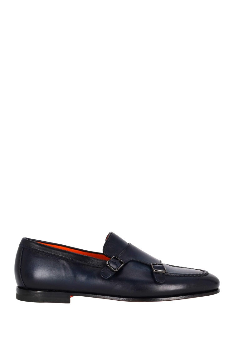 Santoni Double-Buckle Leather Shoes Goodyear Construction