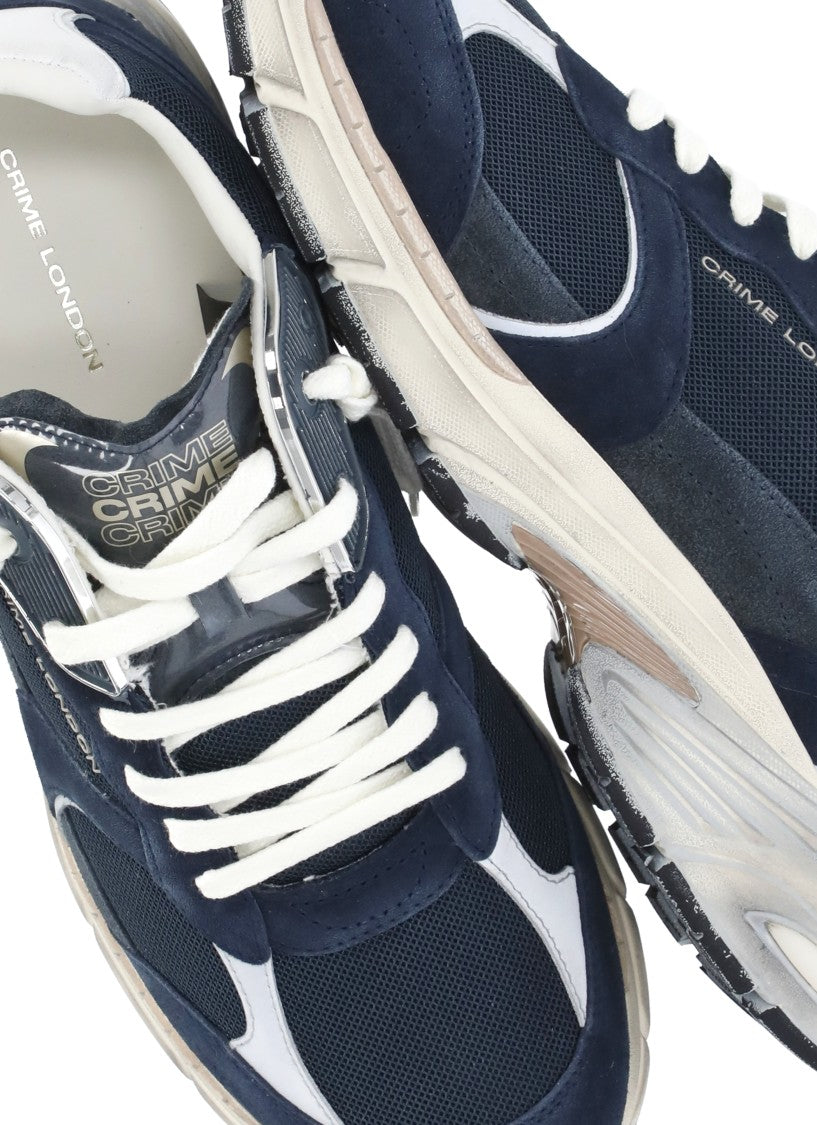 Crime London Blue Fugitivem 9094 Suede-Blend Sneakers