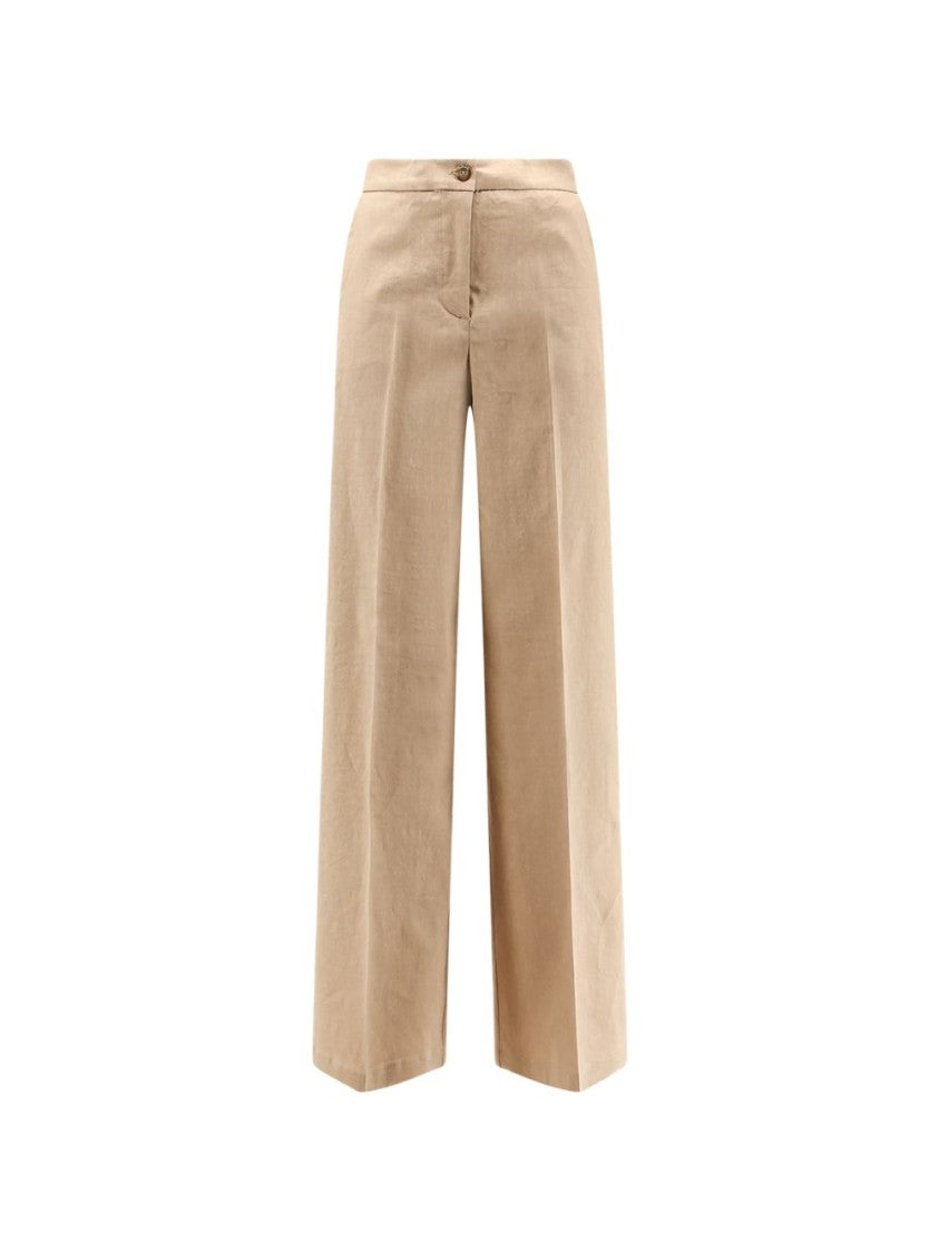 Pinko Beige Buttoned High-Waisted Wide-Leg Pants