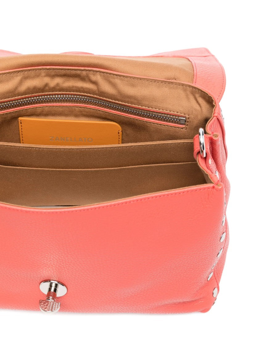 Zanellato Bright Orange Grained Texture Studs Shoulder Bag