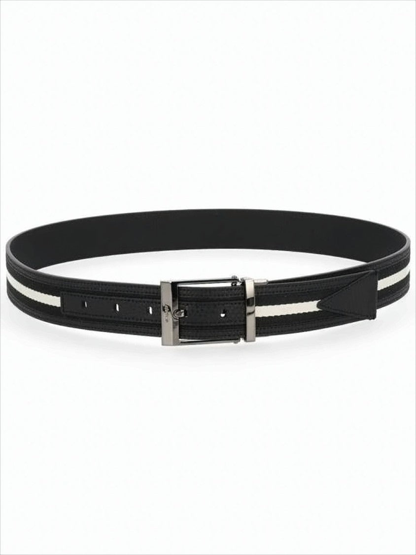 Bally Black Leather Belt With Textured Stripes