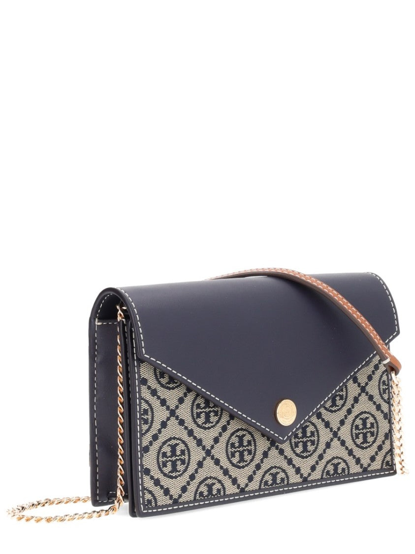 Tory Burch Geometric Logo Pattern Cotton-Blend Chain Wallet