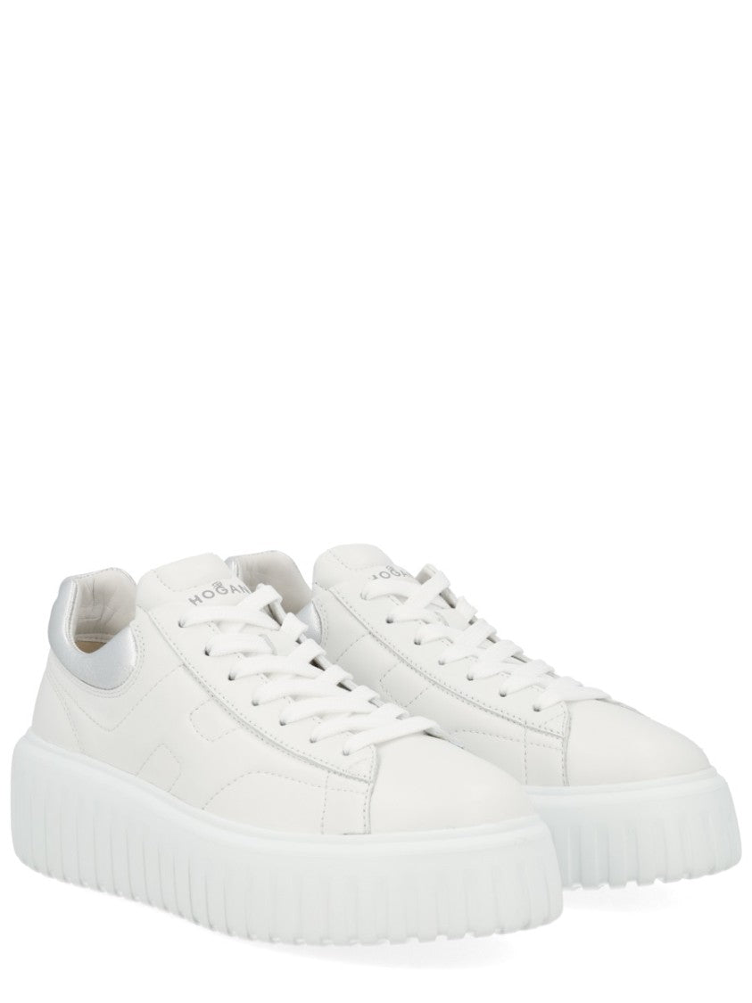 Hogan H-Stripes White Leather Metallic Sneakers