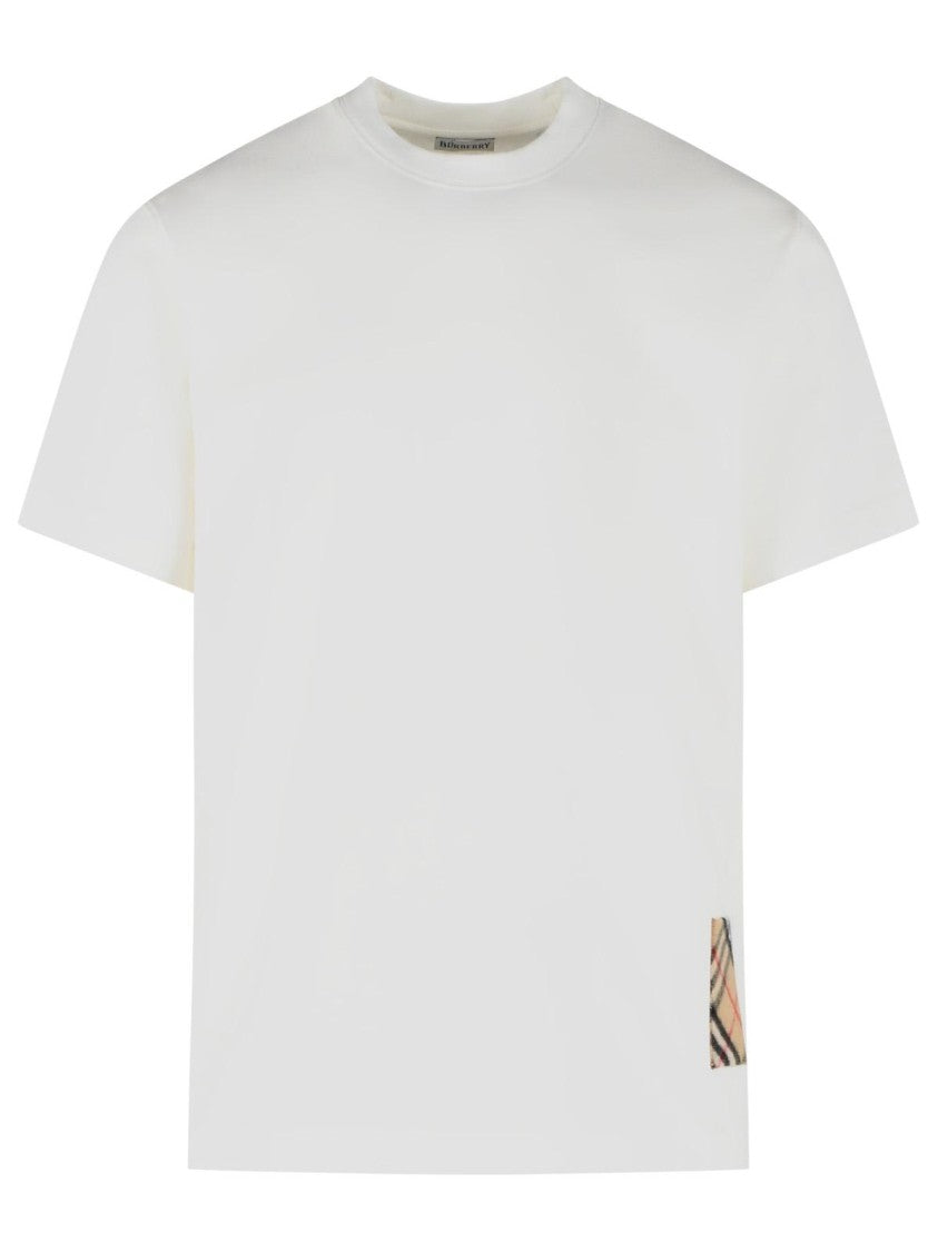 Burberry White Seth Check Insert Cotton T-Shirt