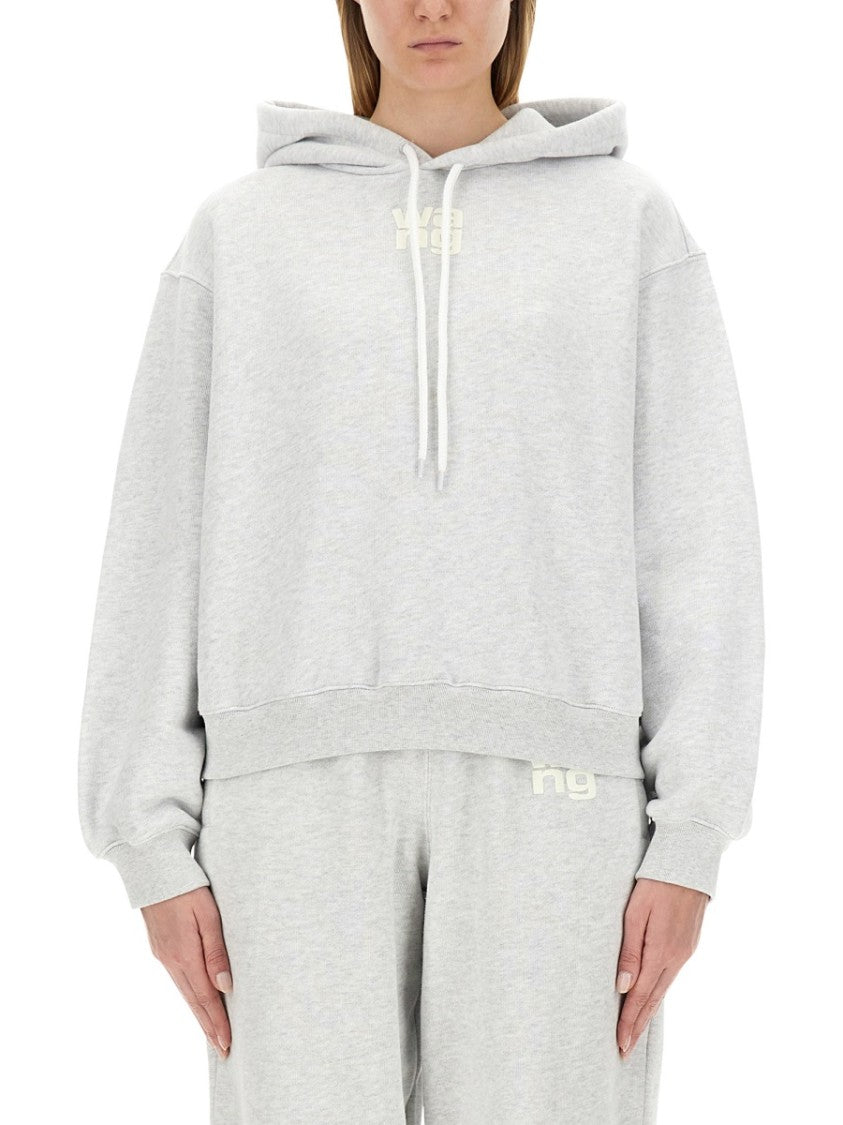 T By Alexander Wang Oversized Grey Hoodie With Subtle Logo