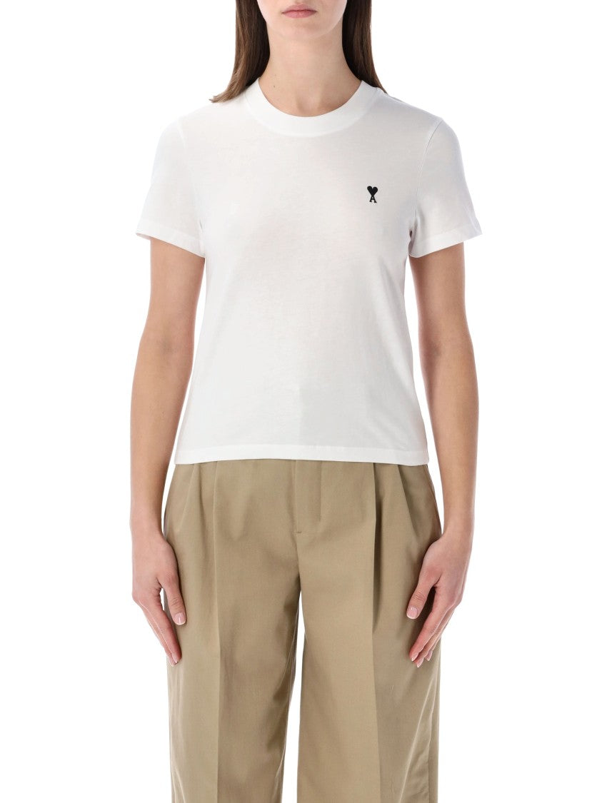 Ami Paris Cropped T-Shirt With Iconic Heart Embroidery