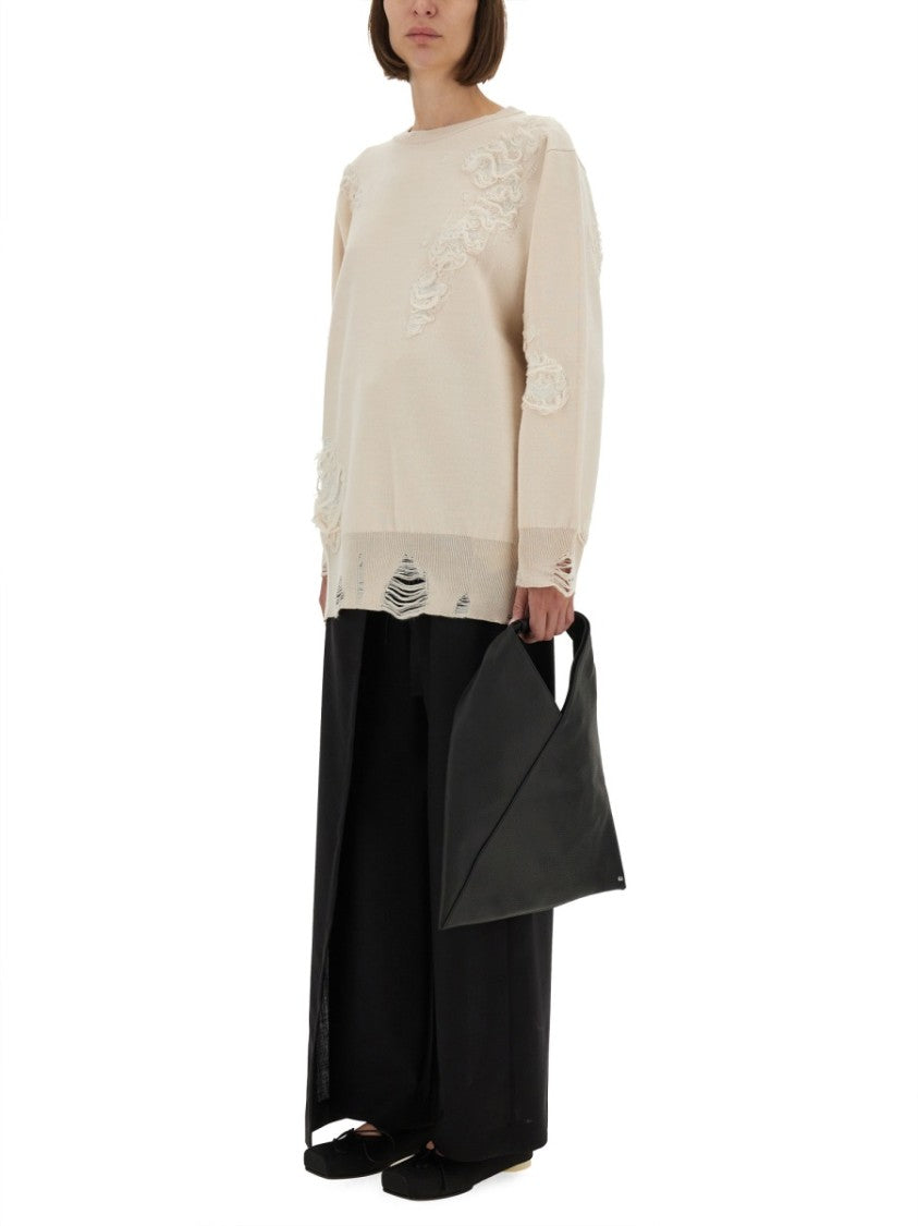 Mm6 By Maison Margiela Oversized Mesh Sweater With Worn Effect Details