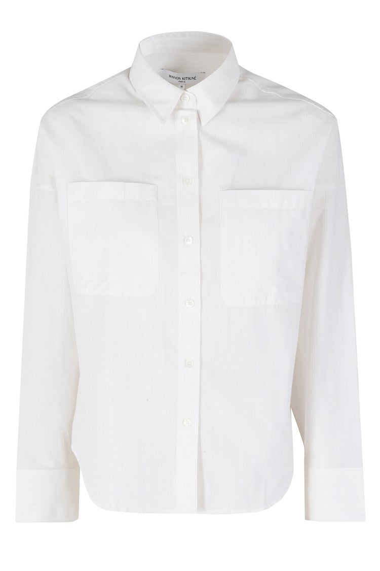 Maison Kitsuné Ecru Striped Sand-Pinstripe Cotton Shirt