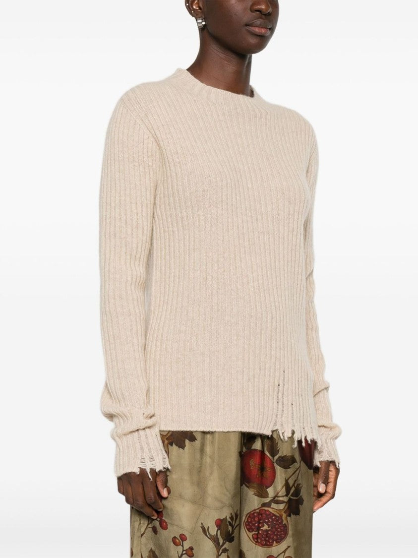 Uma Wang Ribbed Cashmere Sweater With Distressed Hem