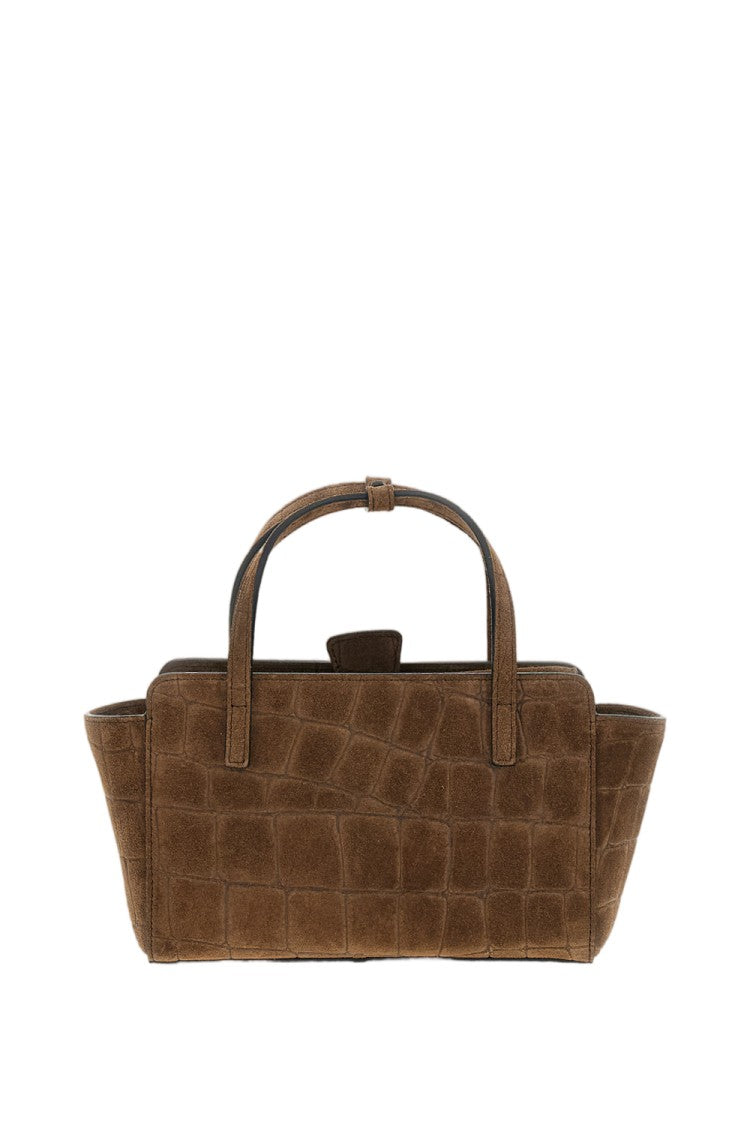 Hidesins Brown Flap S Croc-Effect Suede Shoulder Bag