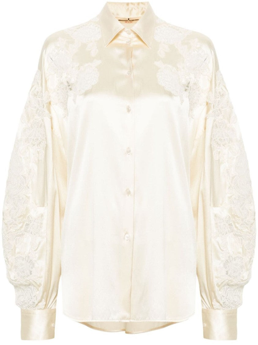 Ermanno Scervino Satin Finish Shirt With Floral Embroidery