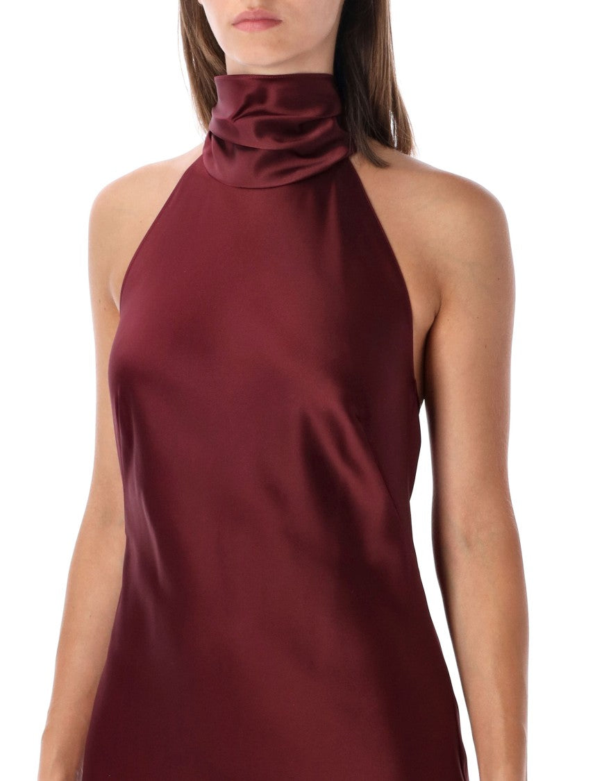 Polo Ralph Lauren Chilton Burgundy Satin Halter Evening Dress