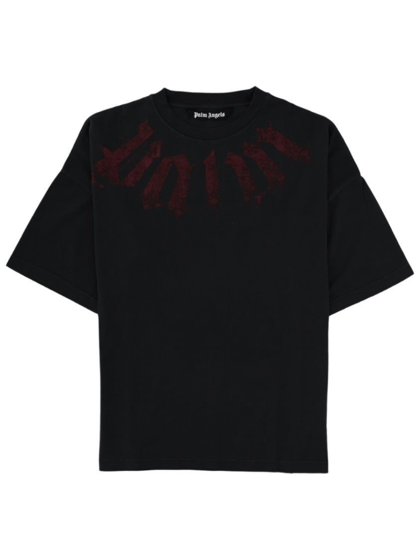 Palm Angels Black Dark Red Logo Premium Cotton T-Shirt