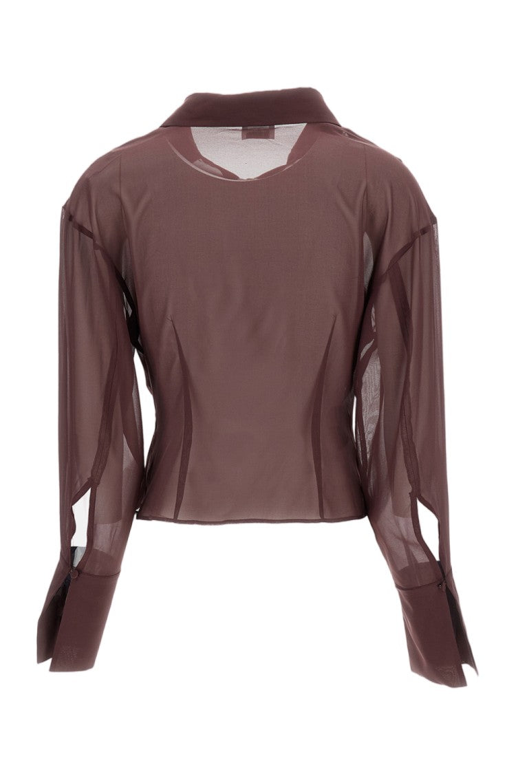 The Andamane Sheer Silk Blend Blouse With Deep V-Neckline And Tailored Darts