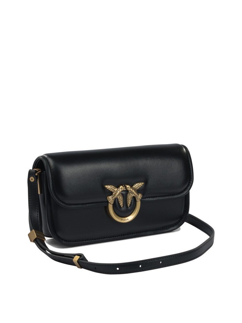 Pinko Black Leather-Cotton Crossbody Bag