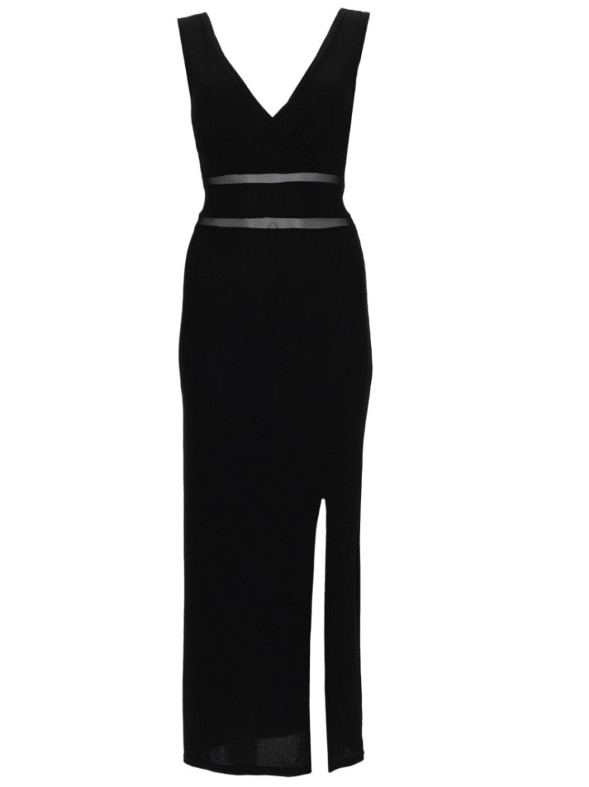 Joshe Sleeveless Black Midi Dress With Sheer Mesh Panels