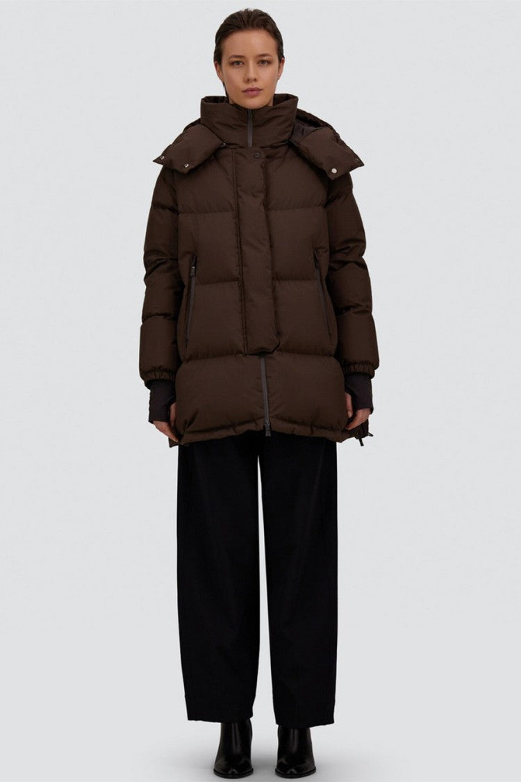 Herno Dark Brown Hooded Polyester Puffer Jacket