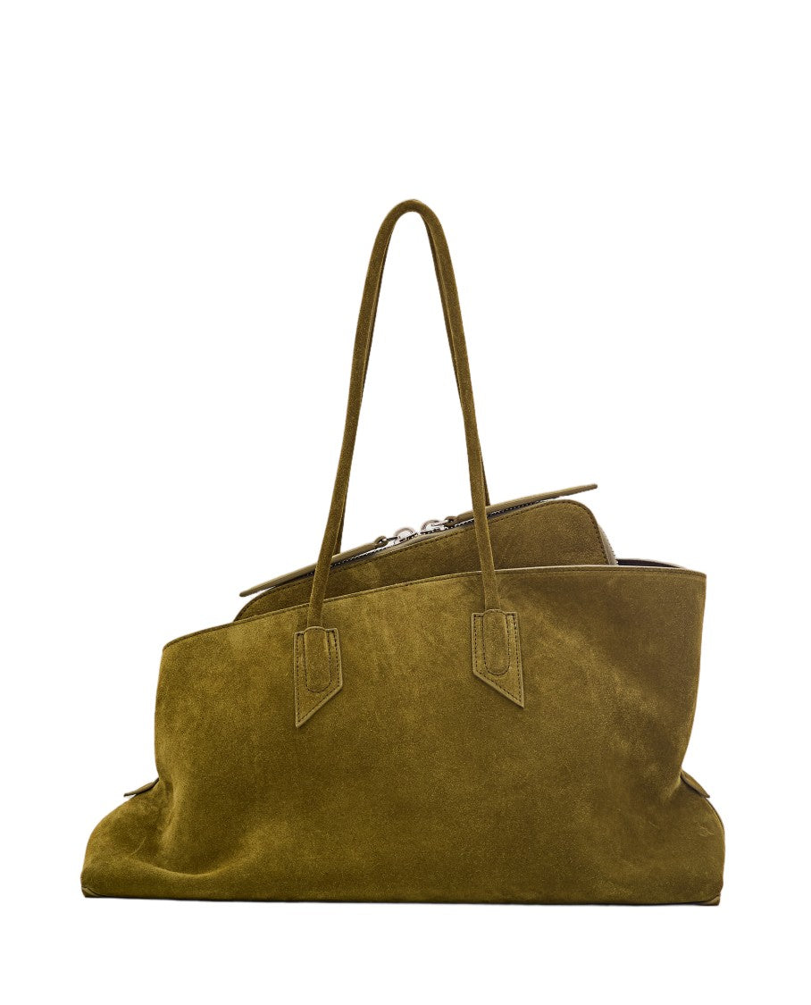 The Attico Medium Olive Green Suede Leather Top Handle Bag