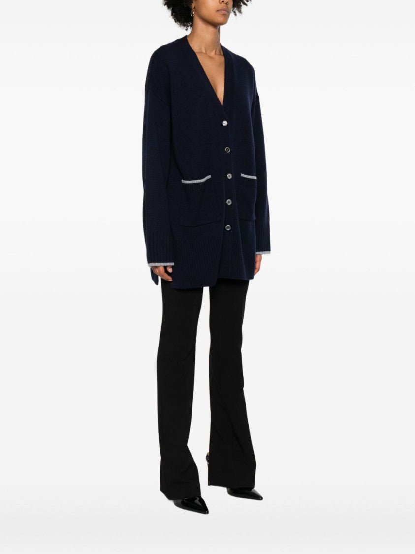 Pinko Long-Sleeved Cardigan Sweater With Deep V-Neck