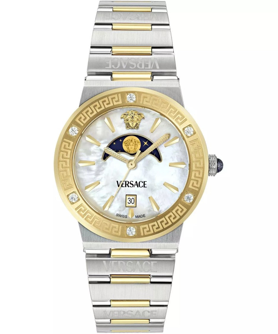 Versace Greca Logo 38Mm Women's Analog Watch With Blue Leather Strap