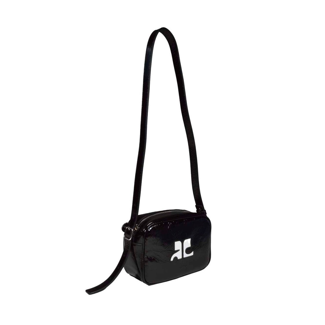 Courrèges Reedition Naplack Shoulder Bag In Black Vinyl