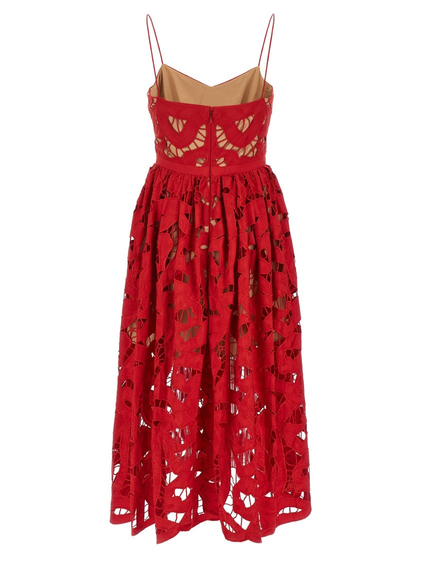 Self-Portrait Red Bow Embroidered Midi' Dress