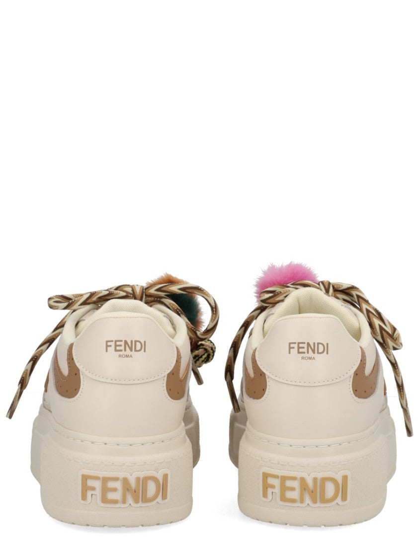 Fendi Cream Leather Fendi Match Sneakers