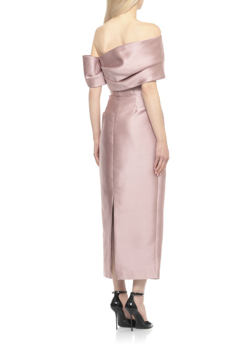 Solace London Midaxi Dress With Off-Shoulder Design And Rear Vent