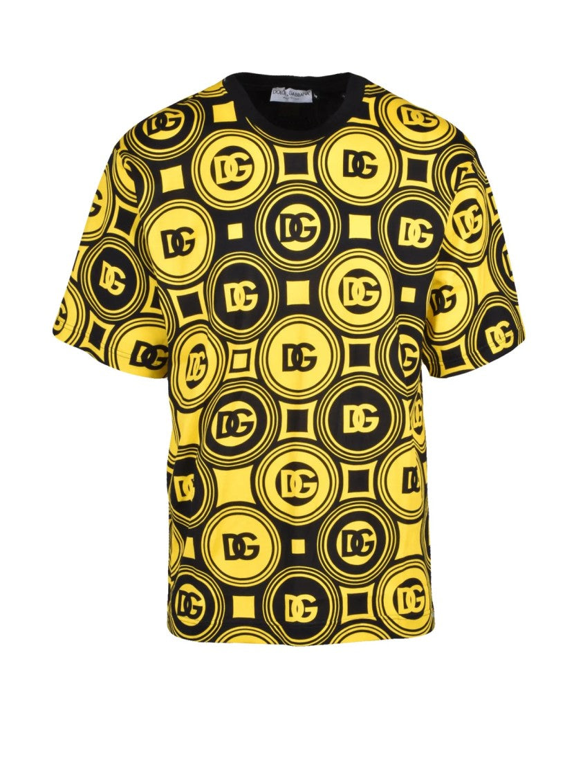 Dolce & Gabbana Black/Yellow Geometric Pattern Cotton T-Shirt