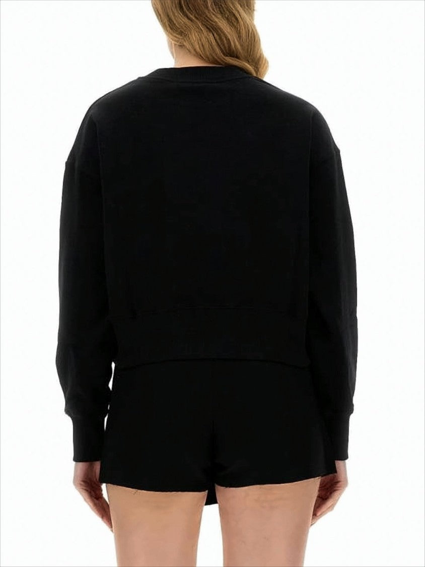 Msgm Black Cropped Long-Sleeve Sweatshirt With Bold Logo