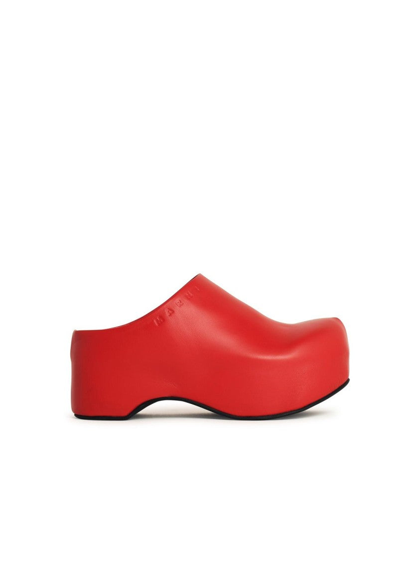 Marni Red Leather Sabots