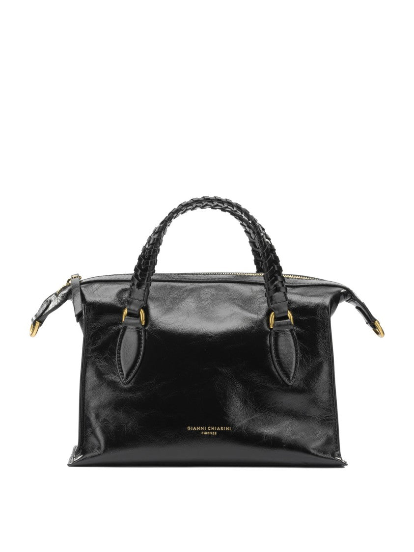 Gianni Chiarini Rectangular Leather Handbag With Braided Handles And Gold-Tone Accents