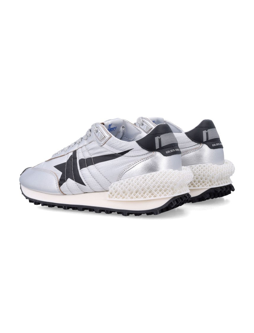Golden Goose Futuristic Metallic Silver Sneakers With Black Accents