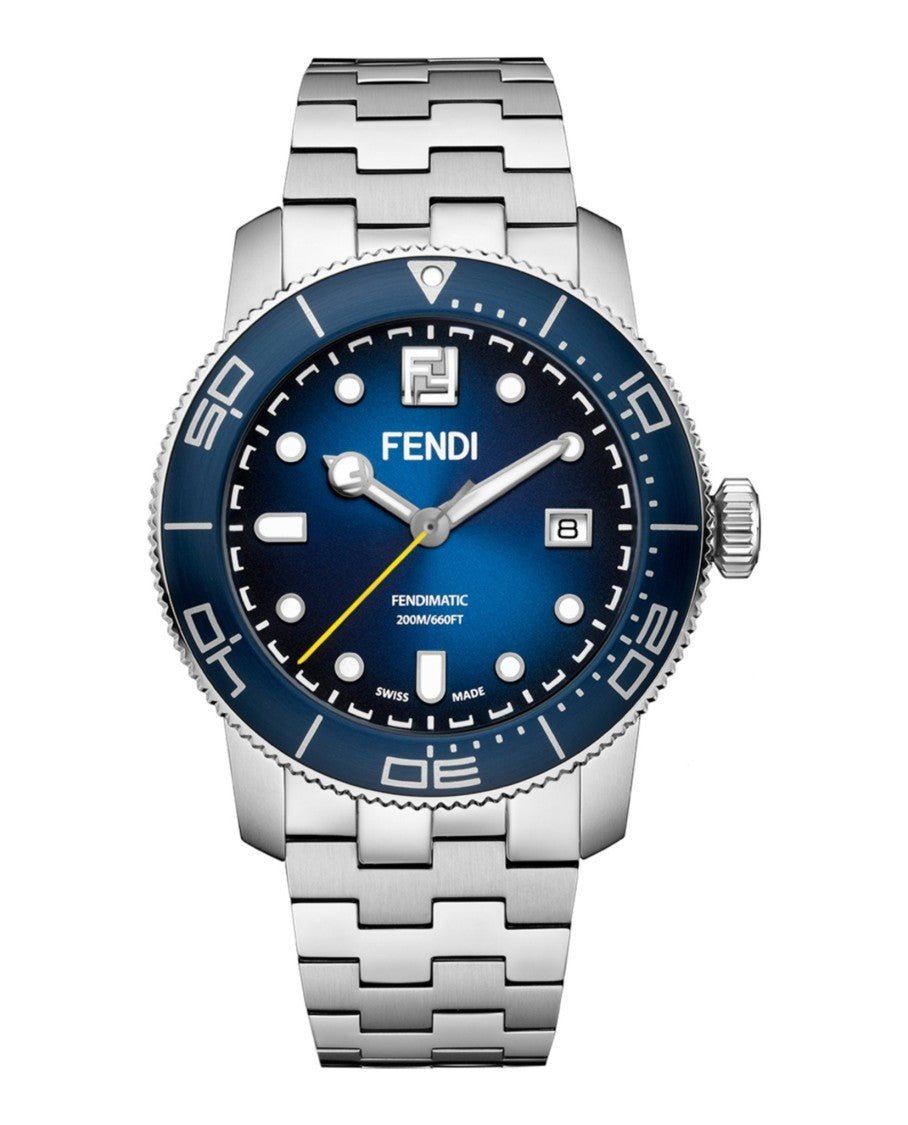 Fendi Swiss Made 42Mm Stainless Steel Diver Watch With Blue Opalin Dial