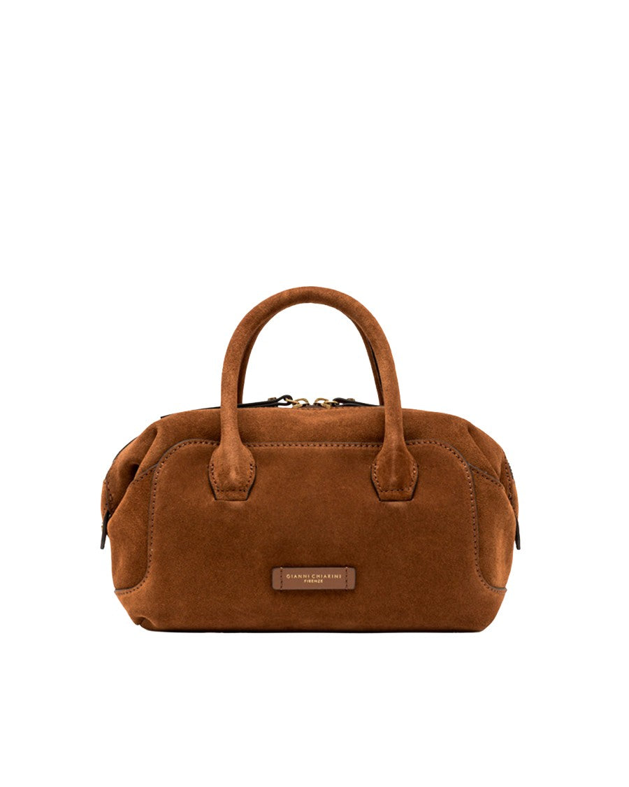 Gianni Chiarini Barrel-Shape Suede Handbag With Double Handles And Removable Strap