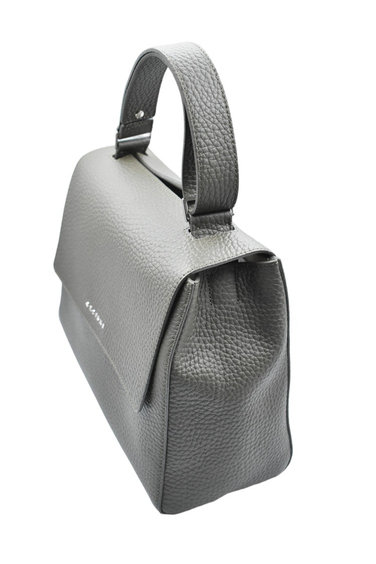 Orciani Medium Grey Hammered Leather Shoulder Bag