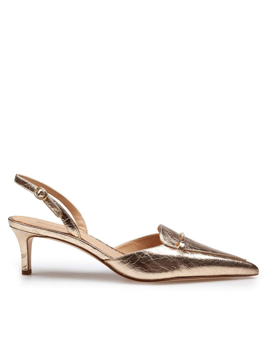 Michael Kors Lena Slingback In Metallic Leather Gold Color